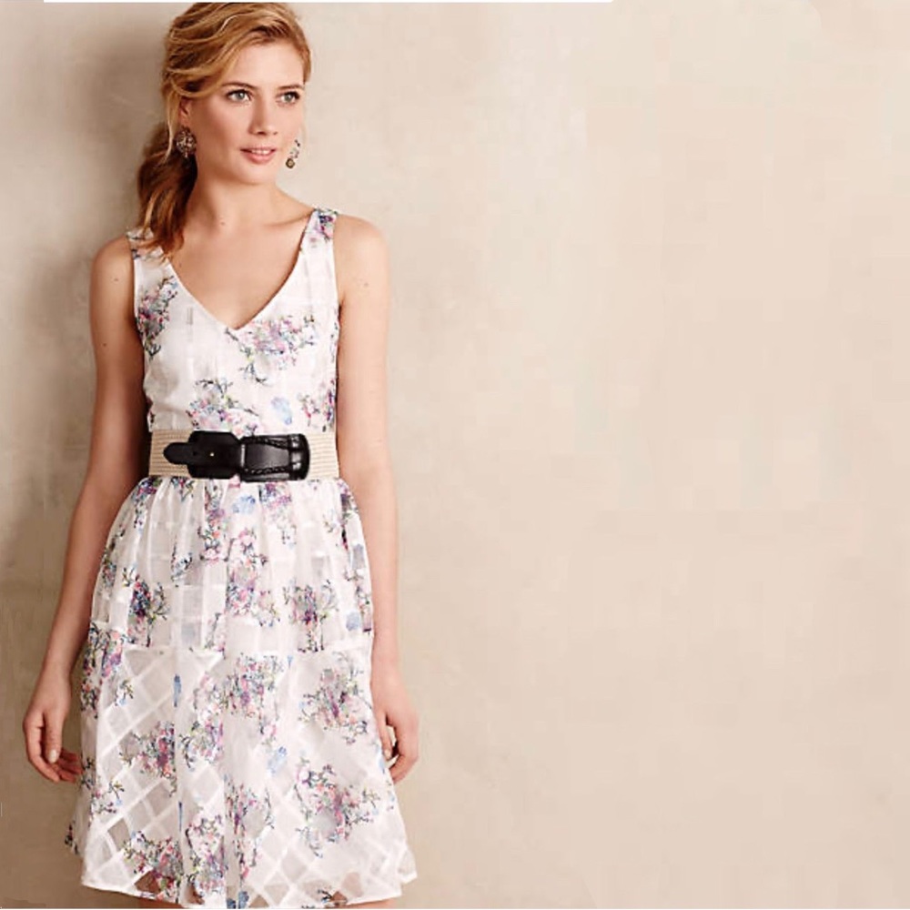 NWT!! Anthropologie MAEVE white Garden Peony fairy cottage core dress, 8. - Picture 1 of 8